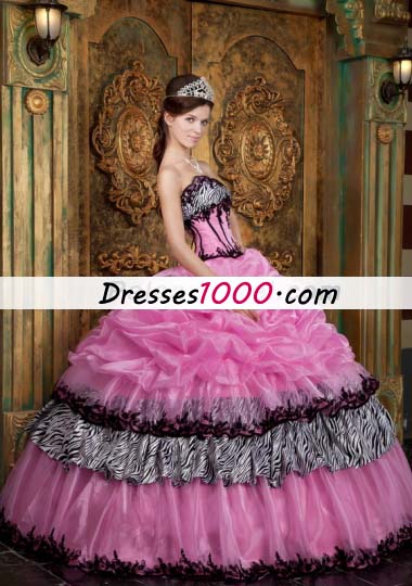 Sweet 16 Dress Rose Pink Zebra Ball Gown Picks-Up