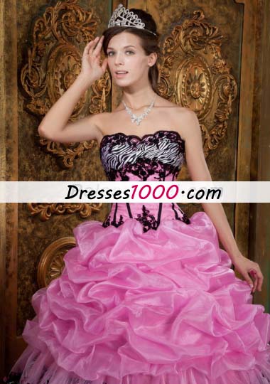 Sweet 16 Dress Rose Pink Zebra Ball Gown Picks-Up