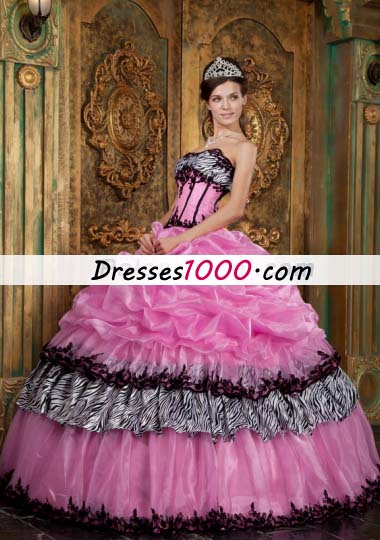 Sweet 16 Dress Rose Pink Zebra Ball Gown Picks-Up