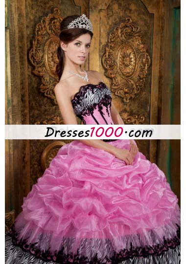 Sweet 16 Dress Rose Pink Zebra Ball Gown Picks-Up