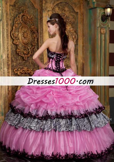 Sweet 16 Dress Rose Pink Zebra Ball Gown Picks-Up