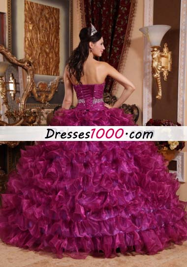 Fuchsia Beading Quinceanera Dress With Ruffles
