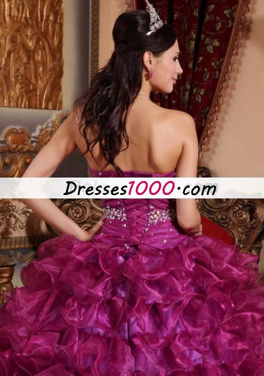 Fuchsia Beading Quinceanera Dress With Ruffles