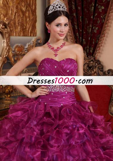 Fuchsia Beading Quinceanera Dress With Ruffles