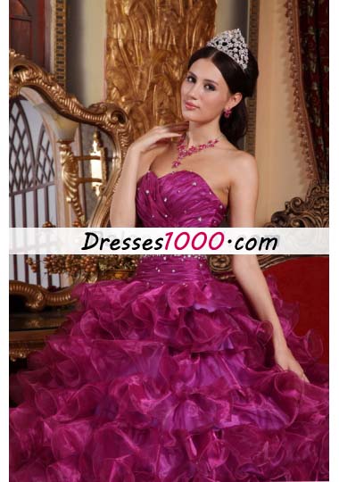 Fuchsia Beading Quinceanera Dress With Ruffles