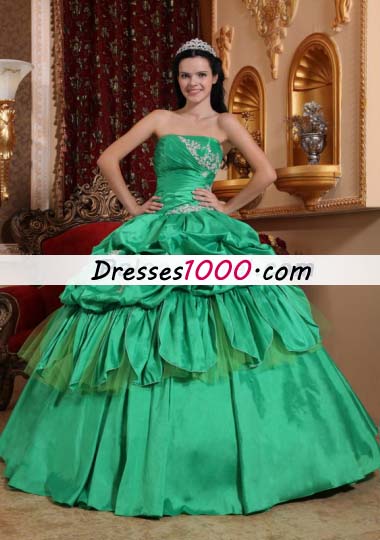 Green Ball Gown Quince Dress Pick-ups Appliques