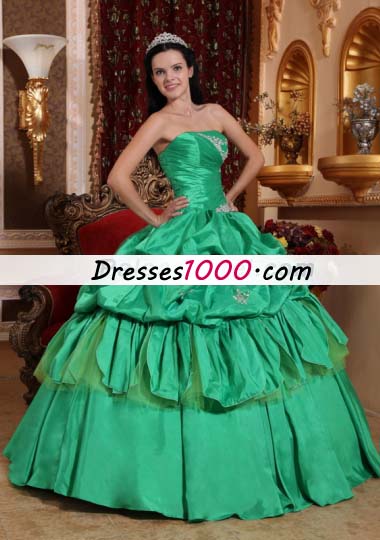 Green Ball Gown Quince Dress Pick-ups Appliques