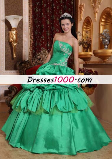 Green Ball Gown Quince Dress Pick-ups Appliques