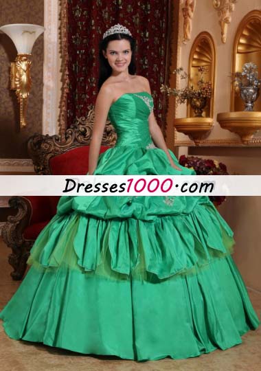 Green Ball Gown Quince Dress Pick-ups Appliques