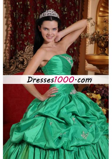 Green Ball Gown Quince Dress Pick-ups Appliques