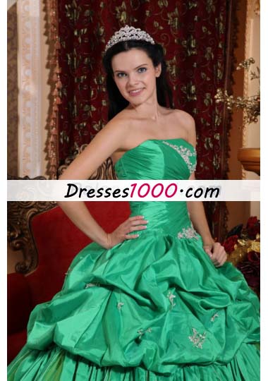 Green Ball Gown Quince Dress Pick-ups Appliques
