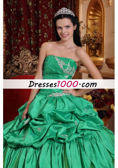 Green Ball Gown Quince Dress Pick-ups Appliques