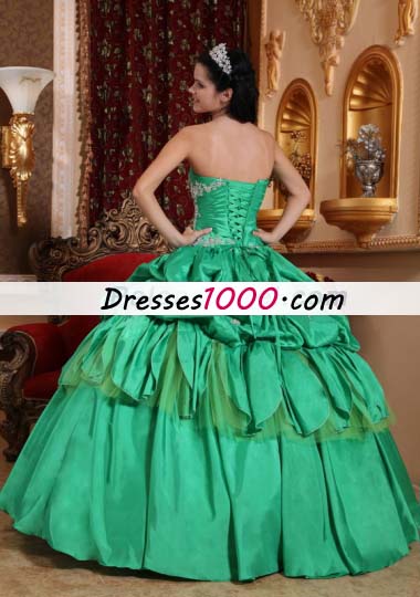 Green Ball Gown Quince Dress Pick-ups Appliques