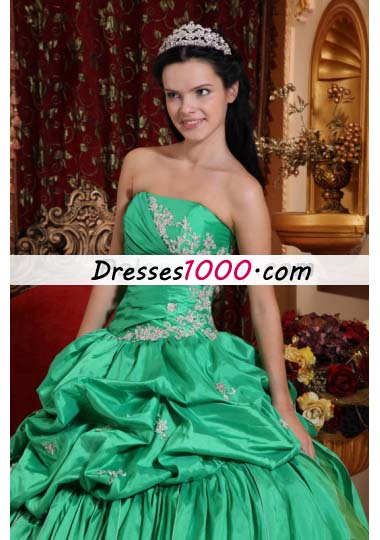 Green Ball Gown Quince Dress Pick-ups Appliques