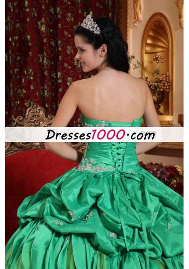 Green Ball Gown Quince Dress Pick-ups Appliques