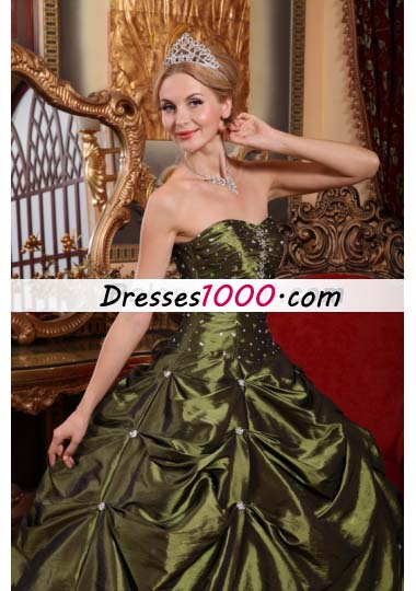 Olive Green Beading Pick-ups Quinceanera Dress