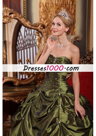 Olive Green Beading Pick-ups Quinceanera Dress