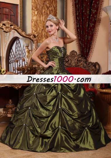 Olive Green Beading Pick-ups Quinceanera Dress
