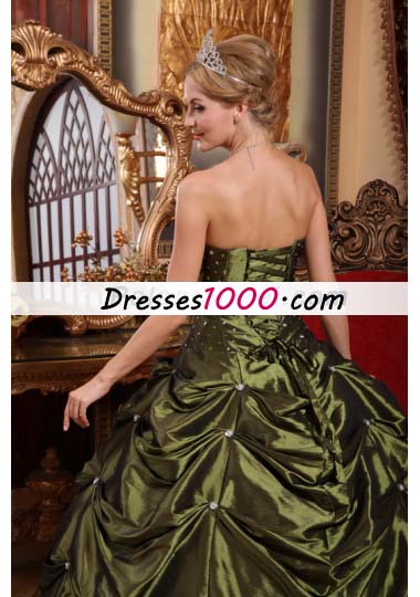 Olive Green Beading Pick-ups Quinceanera Dress