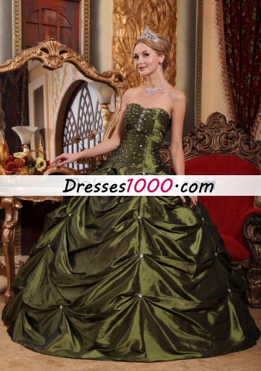 Olive Green Beading Pick-ups Quinceanera Dress