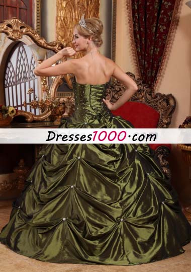 Olive Green Beading Pick-ups Quinceanera Dress