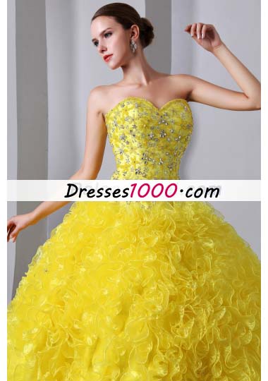 Sweet 15 Dresses Yellow A-Line Brush Beading Ruffles