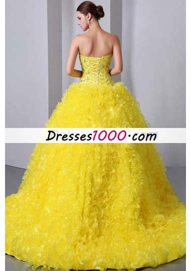 Sweet 15 Dresses Yellow A-Line Brush Beading Ruffles