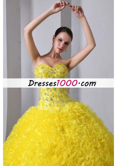 Sweet 15 Dresses Yellow A-Line Brush Beading Ruffles
