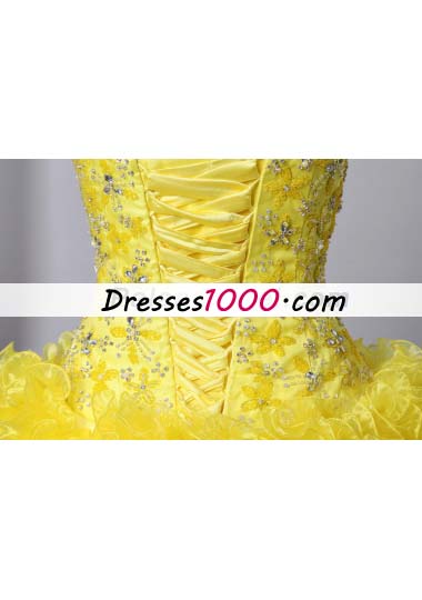 Sweet 15 Dresses Yellow A-Line Brush Beading Ruffles