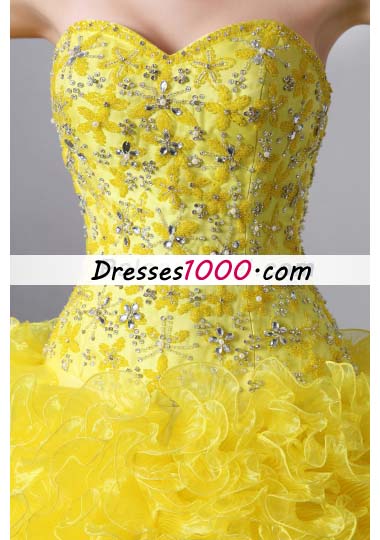 Sweet 15 Dresses Yellow A-Line Brush Beading Ruffles