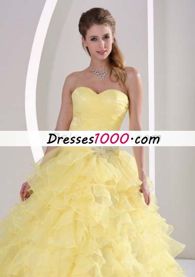 Light Yellow Ruffles Appliques Quinceanera Gowns
