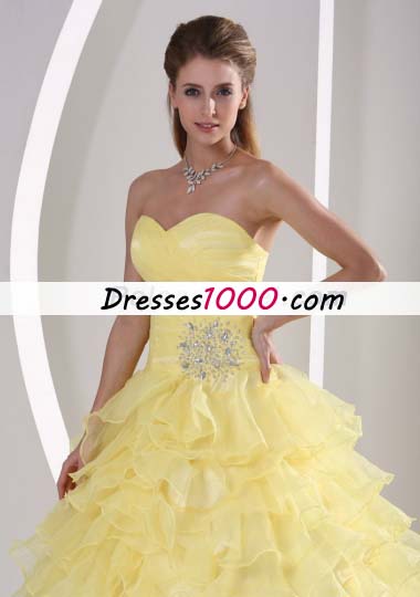 Light Yellow Ruffles Appliques Quinceanera Gowns