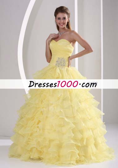 Light Yellow Ruffles Appliques Quinceanera Gowns