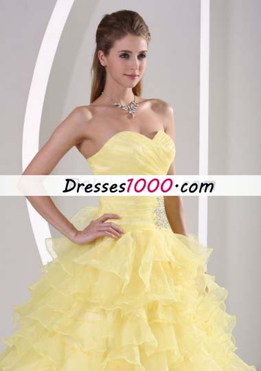 Light Yellow Ruffles Appliques Quinceanera Gowns