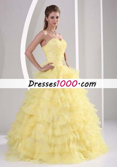 Light Yellow Ruffles Appliques Quinceanera Gowns