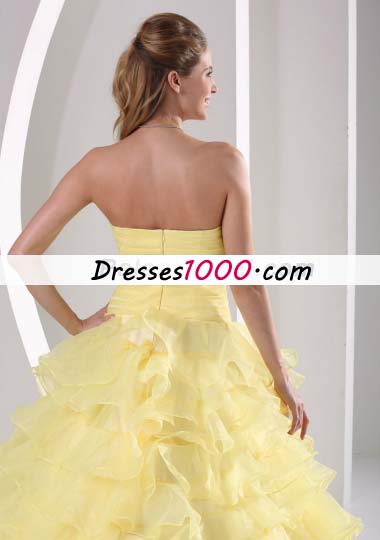 Light Yellow Ruffles Appliques Quinceanera Gowns