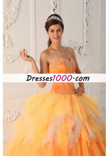 Orange A-Line Sweetheart Beading Quinceanera Dress