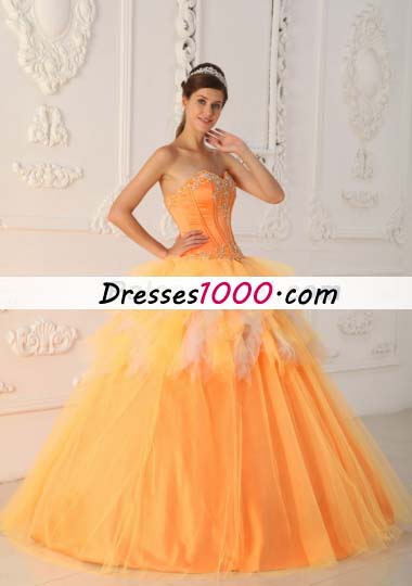 Orange A-Line Sweetheart Beading Quinceanera Dress