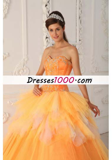 Orange A-Line Sweetheart Beading Quinceanera Dress