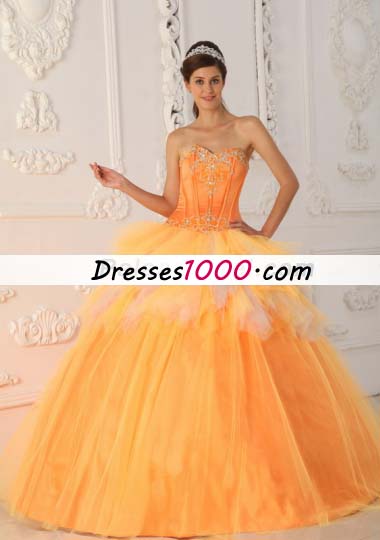 Orange A-Line Sweetheart Beading Quinceanera Dress
