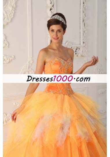 Orange A-Line Sweetheart Beading Quinceanera Dress