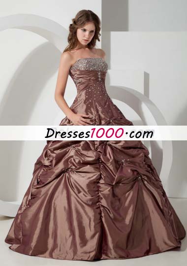 Ball Gown Beading Quinceanera Dress in Brown
