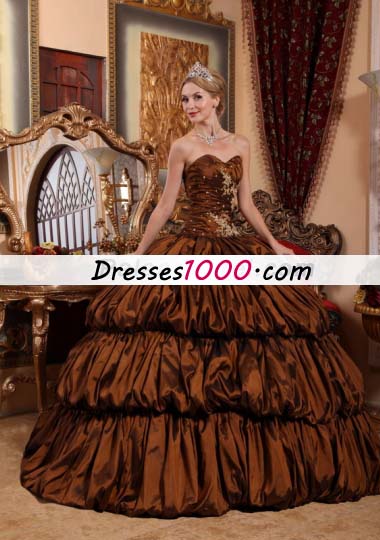 Brown Chapel Appliques Pick-ups Quinces Dress
