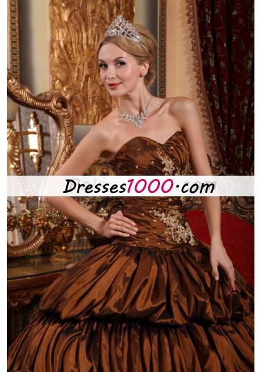 Brown Chapel Appliques Pick-ups Quinces Dress