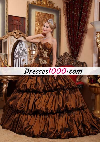 Brown Chapel Appliques Pick-ups Quinces Dress