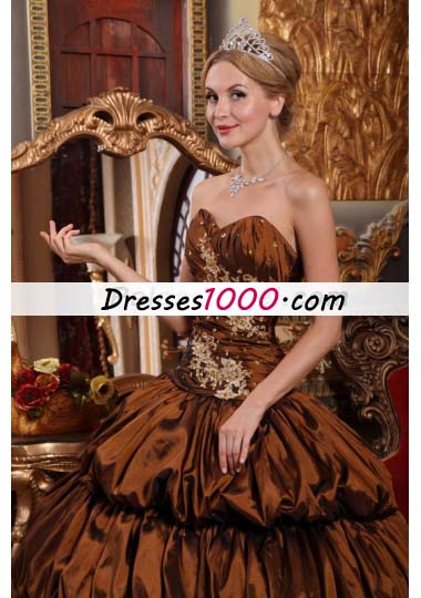 Brown Chapel Appliques Pick-ups Quinces Dress