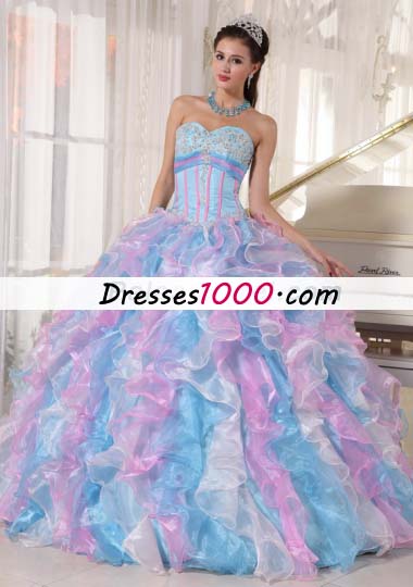 Sweetheart Appliques Quinces Dress Colorful Ruffles