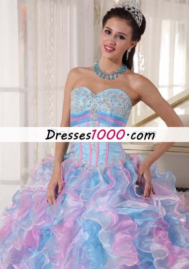 Sweetheart Appliques Quinces Dress Colorful Ruffles