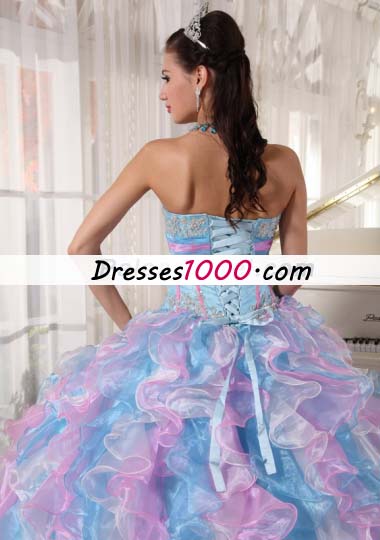 Sweetheart Appliques Quinces Dress Colorful Ruffles