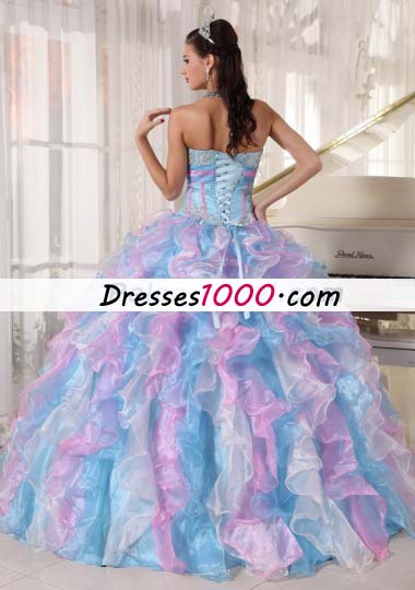 Sweetheart Appliques Quinces Dress Colorful Ruffles